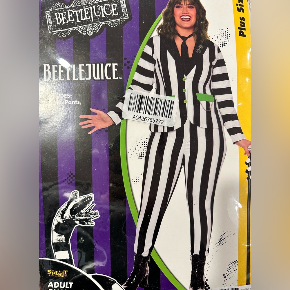 Adult Pinstripe Beetlejuice Plus Size Suit Costume